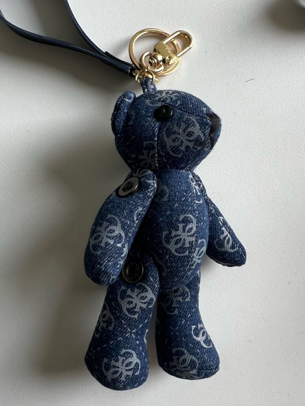 Guess Navy Logo Teddy Keychain Pair with Gold Hardware - Picture 2 of 2